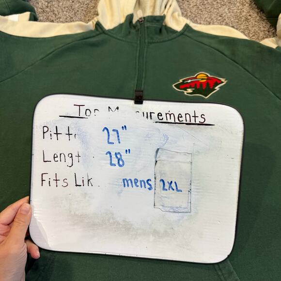 Men's Green NHL Hockey Minnesota Wild 1/4 Quarter Zip Hoodie Sweatshirt 2XL - Picture 6 of 6